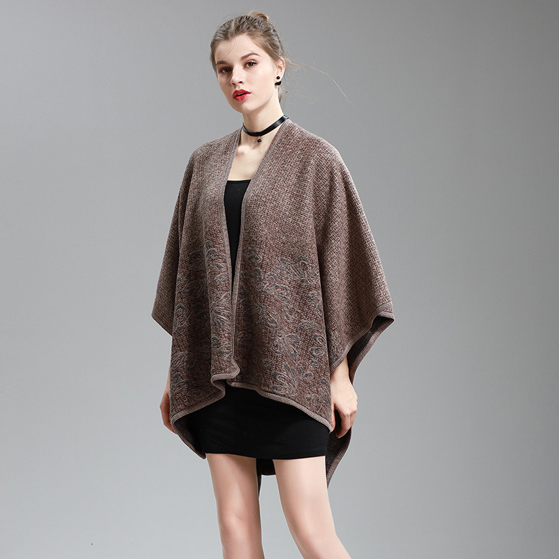 Womens Cashmere Feel Alike Fancy Cape Stole Poncho Shawl (SP293)