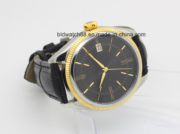 Custom Sports Gold Tone Leather Band Automatic Wrist Watch Men