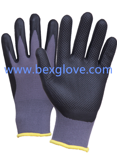 15 Gauge Nylon Liner, Nitrile Coating, Micro-Foam Finish, Pressure Pattern Safety Gloves