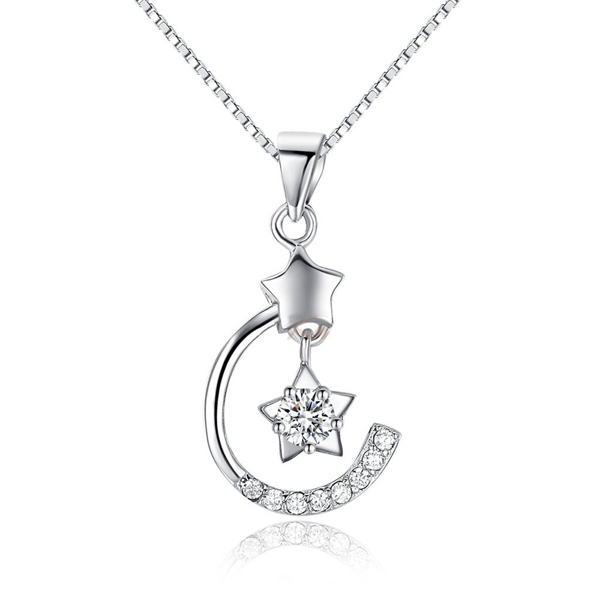 Sterling Silver and CZ Celestial Moon and Star Pendant