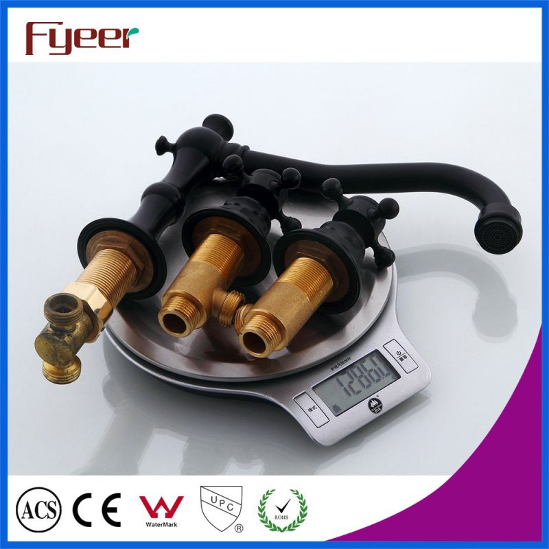 Fyeer 3 Hole Oil Rubbed Bronze Basin Water Mixer Faucet