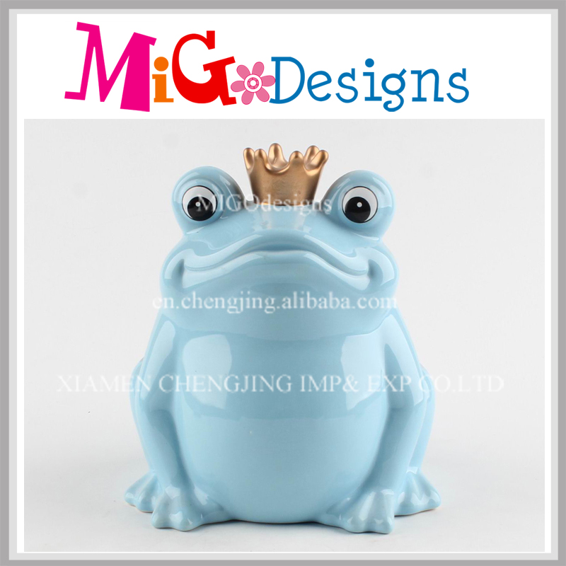 OEM Low Price Ceramic Frog with Crown Piggy Bank