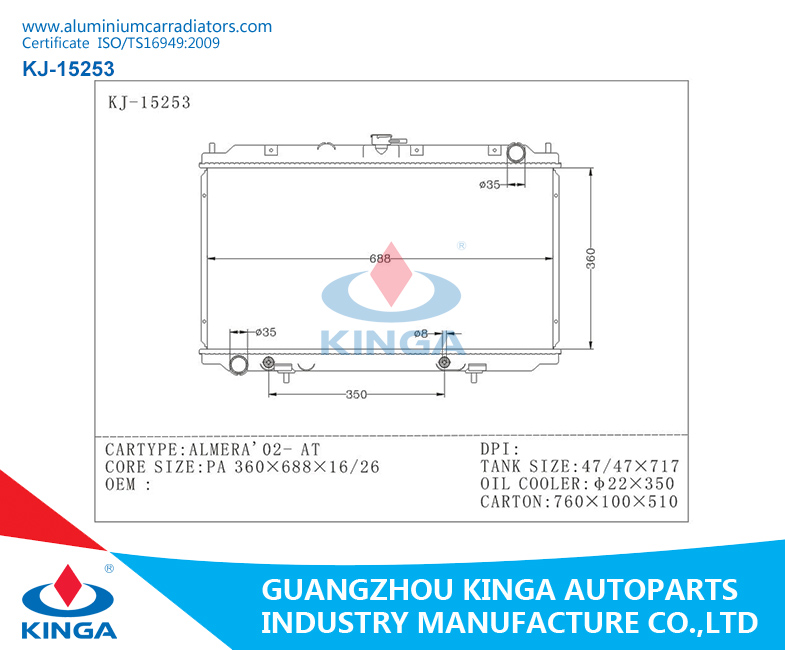 Car Radiator Cooling Parts for Nissan Almera'02