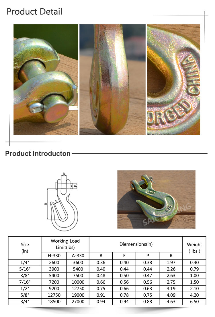 High Grade Steel Drop Forged H330 Clevis Grab Hook