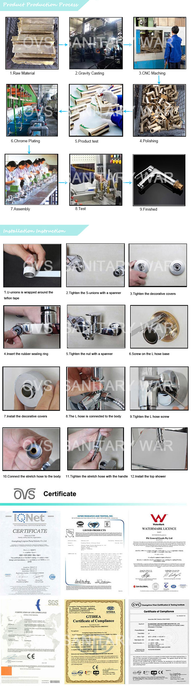 5 Functions Chrome Wall Mounted Bath Combine Shower Head Set