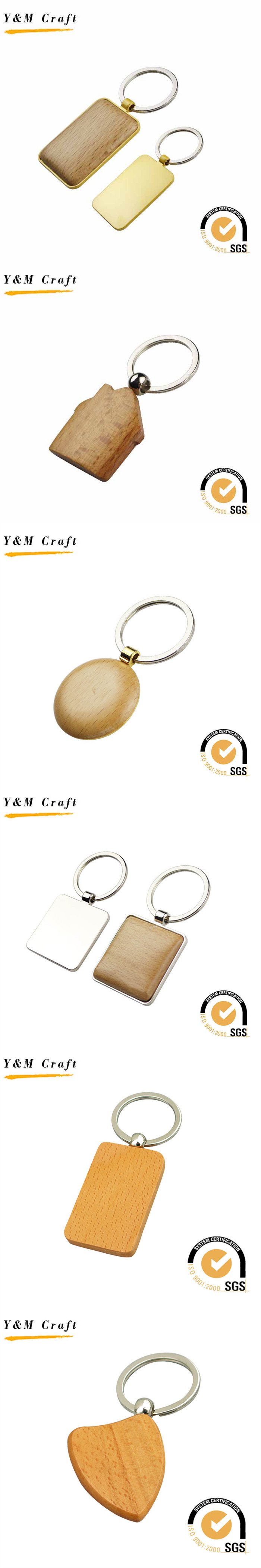 Promotion Gift Various Shapes Metal Wooden Keychain with Laser Logo