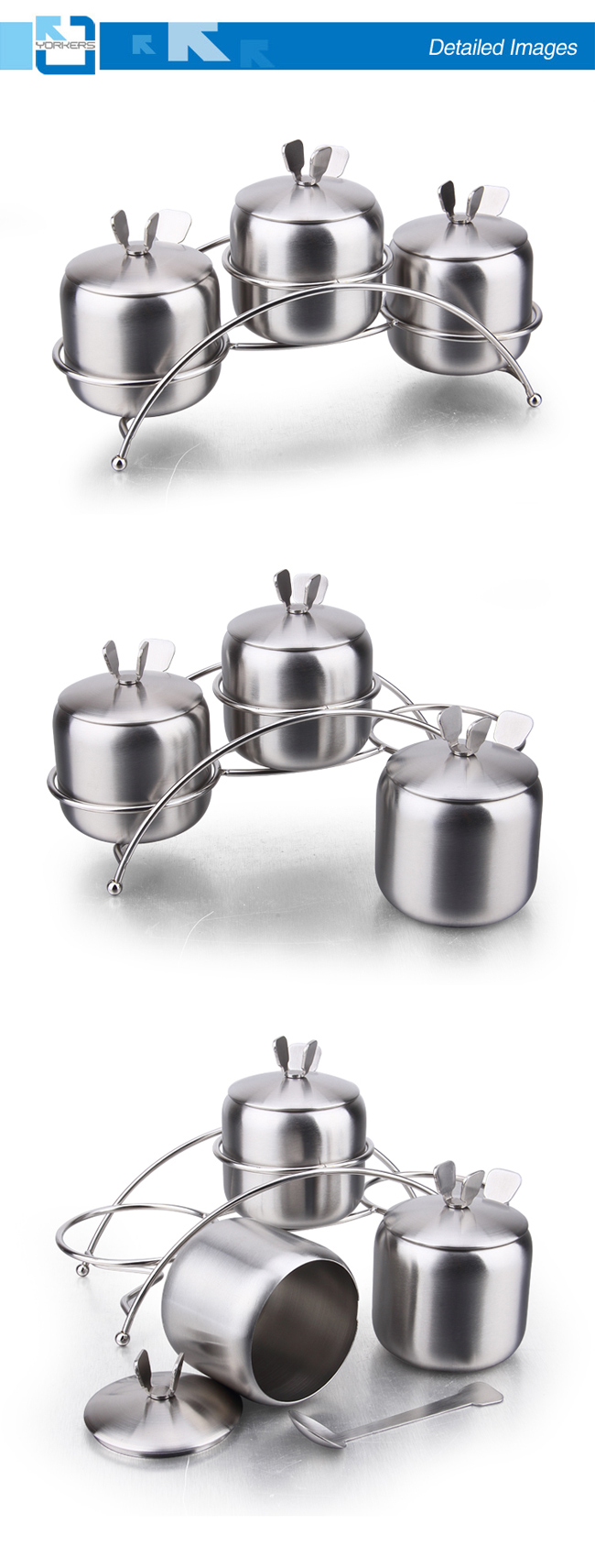 3 Pieces Stainless Steel Spice Condiment Storage Pot Salt Pepper Bottle