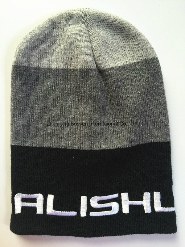 Custom Logo Jacquard Black Grey Snowboard Knit Beanie