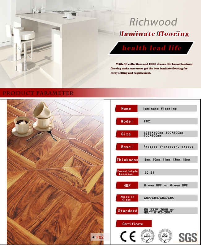 12.3mm AC3 Woodgrain Vinyl Plank Walnut Water Resistant Laminbated Wood Floor