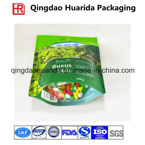 Tear Notch Design Food Grade Three Side Seals Nuts Packaging Bag