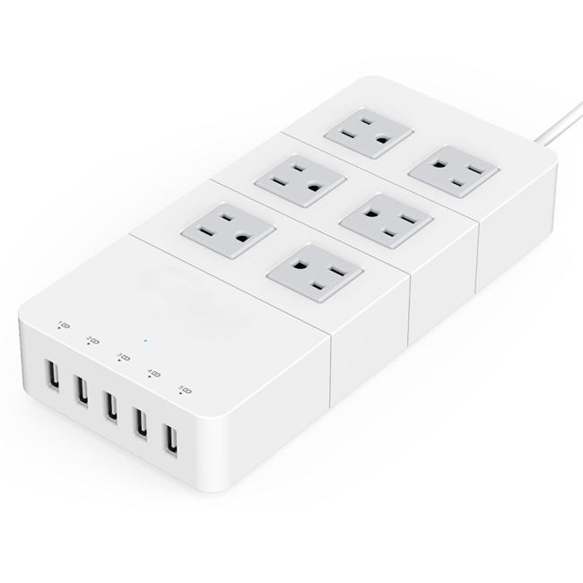 EU/Au/Us/UK Plug 6 Outlet Socket with 5 USB Ports