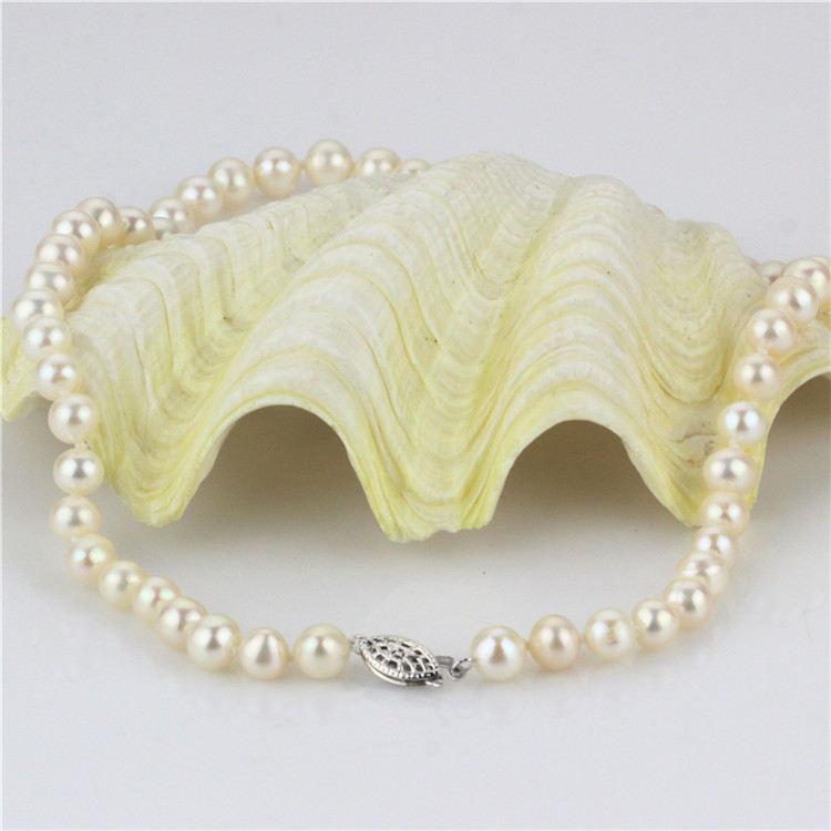 Snh 7-8mm Round Shape AA- Cream Bridal Pearl Necklace