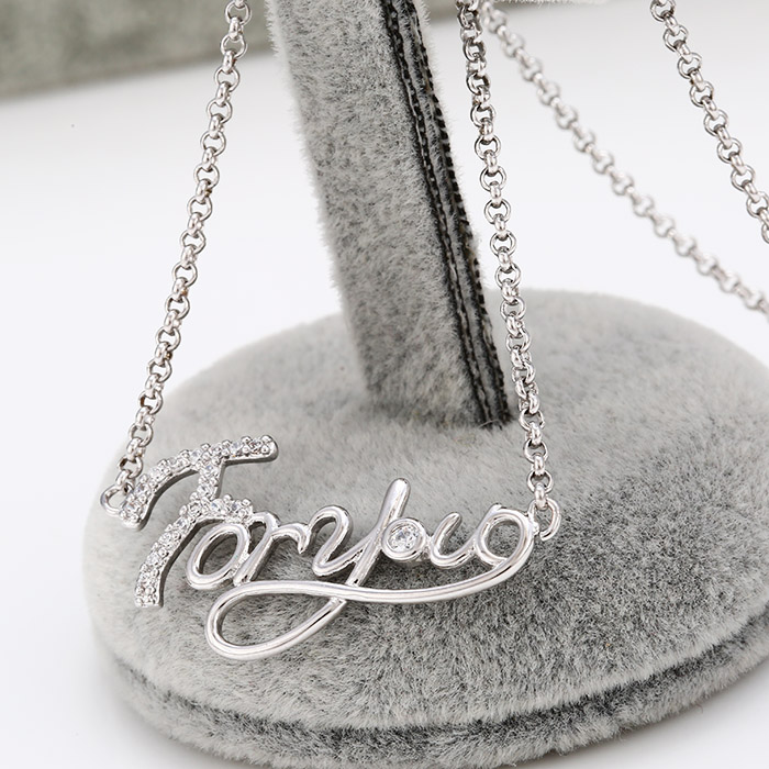 Xuping Long Chain Rhodium Heart -Shaped CZ Jewelry Necklace with Words'for You ' 41919