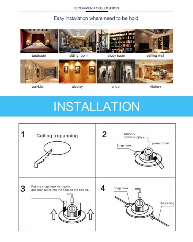 220V 12W Round LED Downlights with Color Temperature Changeable LED Ceiling Lights