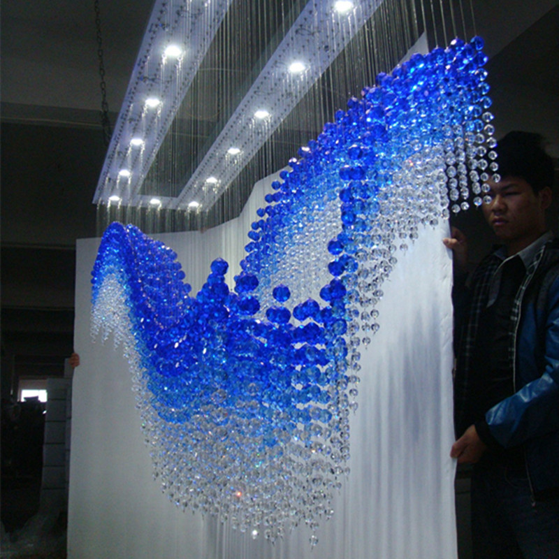 Hotel Lobby Pendant Lamp Blue Handing Luxury Crystal Chandelier