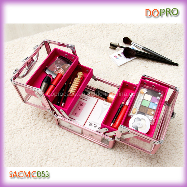 Pink Aluminum Frame Acrylic Makeup Storage Boxes (SACMC053)