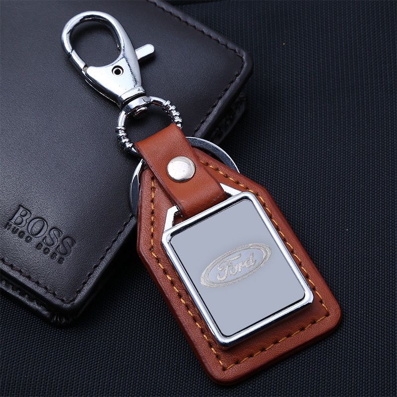 Custom Black Leather Keychain with Custom Icon