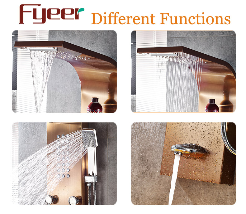 Fyeer Luxury 5 Function Massage Rainfall Stainless Steel Shower Panel