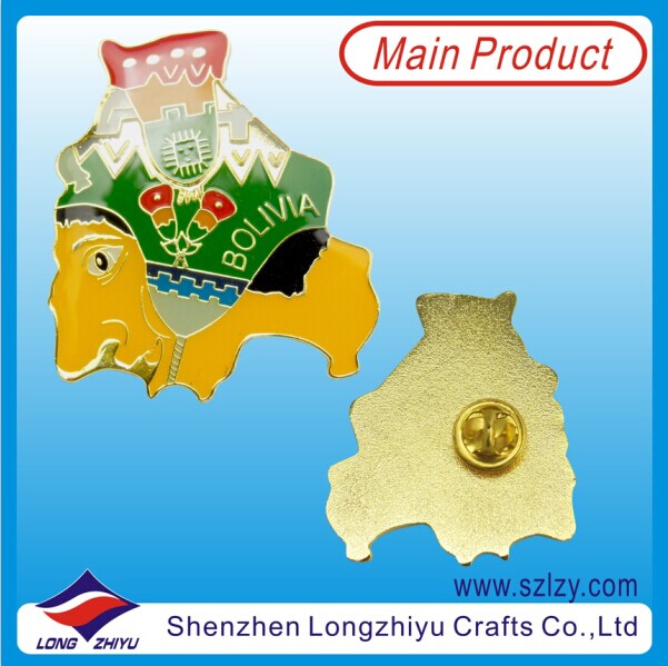 Custom Map Design Metal Badge Pins with Silver Plated in Good Quality