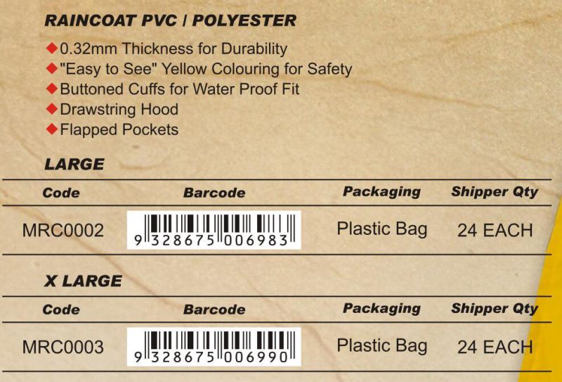 PVC/Polyester Workwear Rain Coat Fashion Design Waterproof