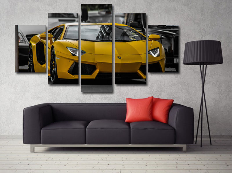 HD Printed Yellow Sport Car Picture Painting Wall Art Canvas Print Room Decor Print Poster Picture Canvas Mc-123