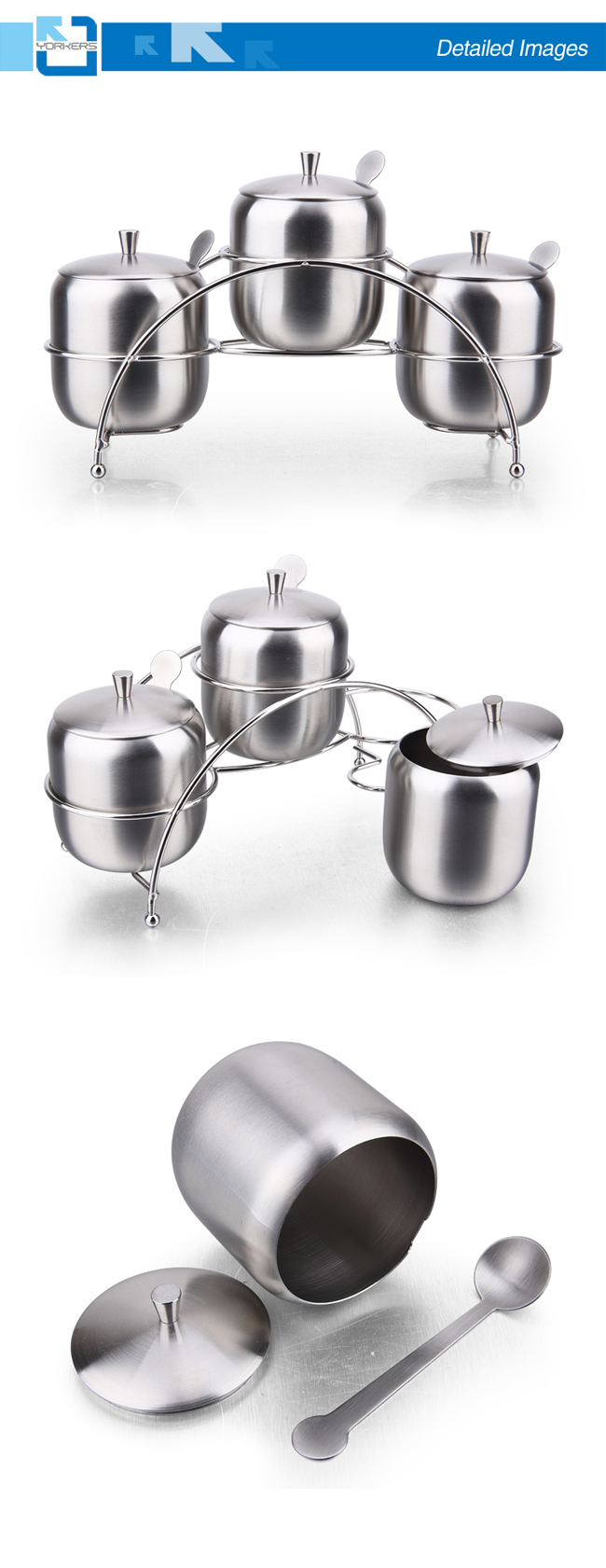 High Quality 3 Pieces 304 Stainless Steel Spice Jar Set Salt and Pepper Set