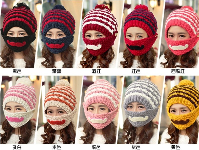 Customfashion Mask Beard Handmade Knitting Knitted Hat