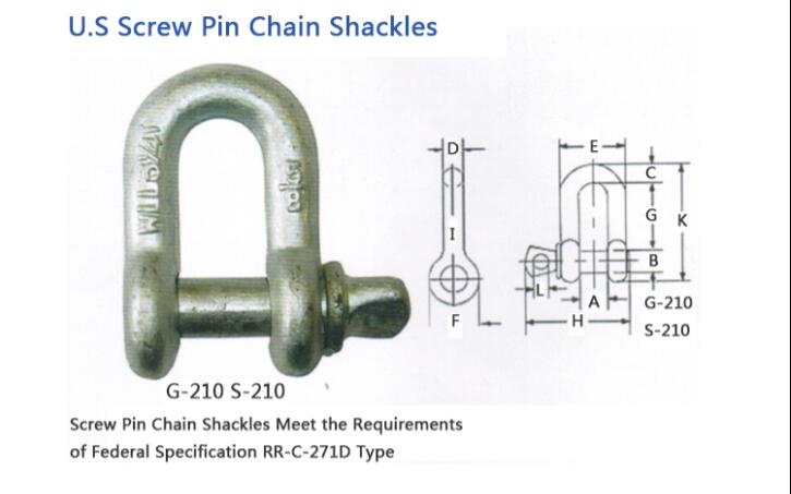 U. S. Screw Pin G210 Chain Shackles