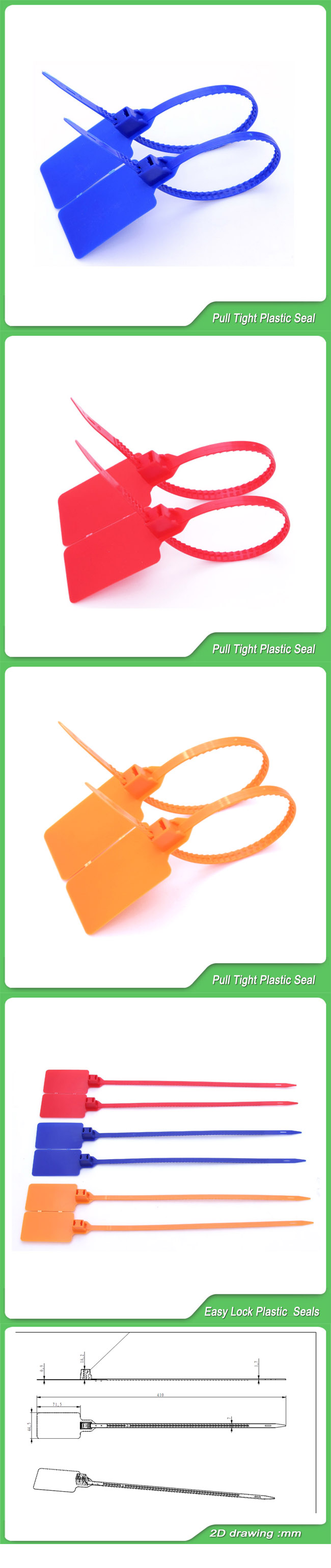 Plastic Seals, 410mm Lenght, Security Plastic Seals, Self Locking Seal