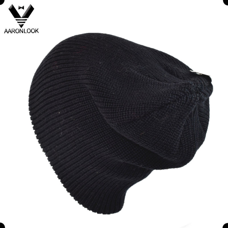 Simple Winter Acrylic Knitting Black Beanie Double Layer