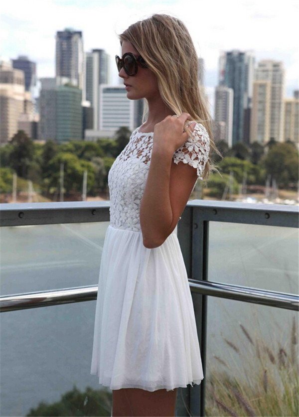 2015 Summer Women Lace Dress Backless Ladies Chiffon Dress (50098)