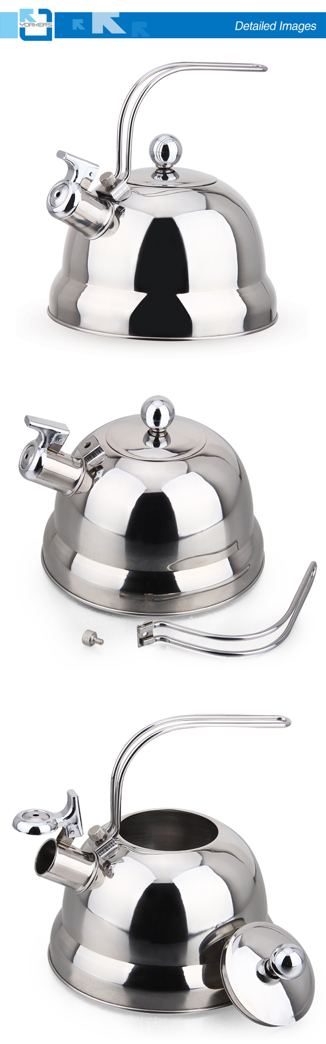 Roman Style Stainless Steel Whistling Kettle with Removable Handle