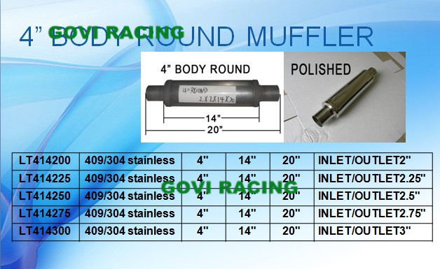 4'' Body Round Car Muffler with 409 Stainless Steel Polished or Unpolished