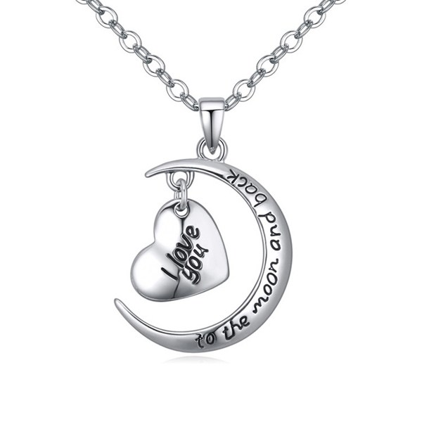 Engraved Massage 925 Sterling Silver Moon and Heart Pedants Jewelry