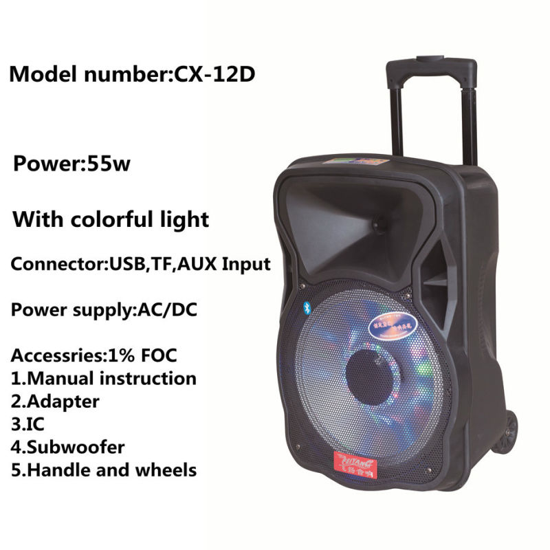 12 Inch Bluetooth Speaker with Trolley and LED (CX-12D)