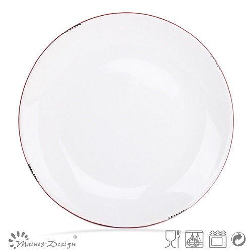 16PCS Dinner Set White Glaze Peel Design with Red Rim