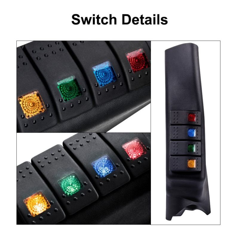 Left Hand a Pillar Switch Panel Kit with 4 LED Boat Rocker Switch for 07-15 Jeep Wrangler Jk