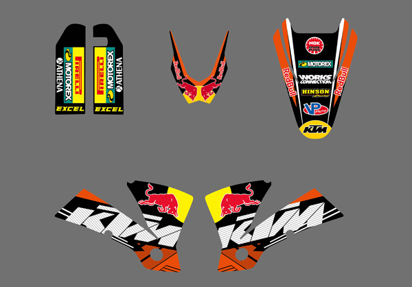 New Style (0422 Bull) Team Graphics & Backgrounds Decals for Ktm Exc 125/200/250/300/400/450/525 2003