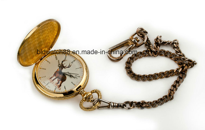 Men's Gold-Tone Satin Finish Analog Quartz Pocket Watch Popular