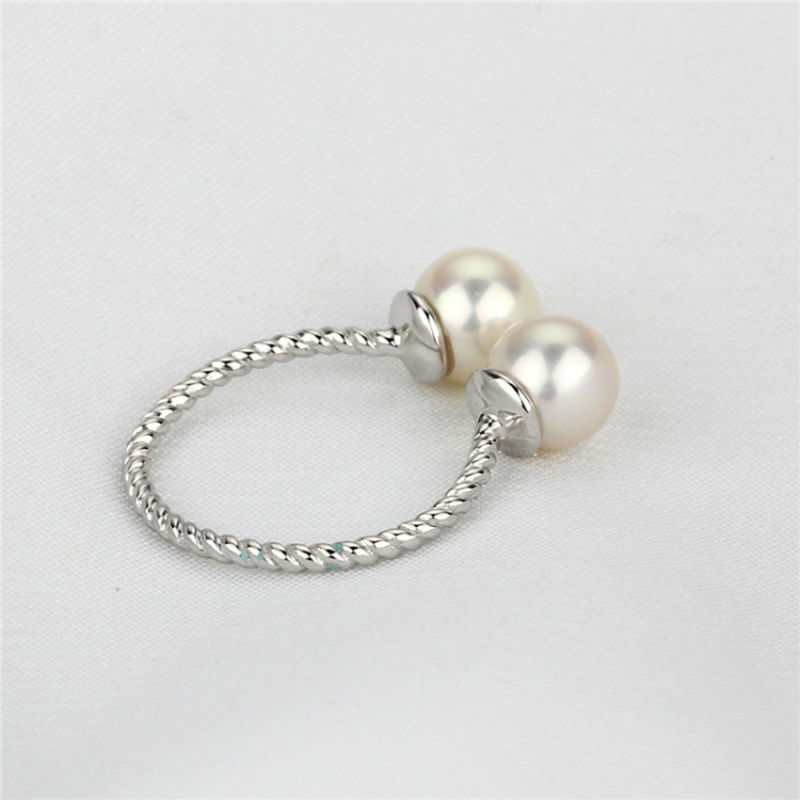 6mm AAA Round Real Freshwater Two Pearl Ring