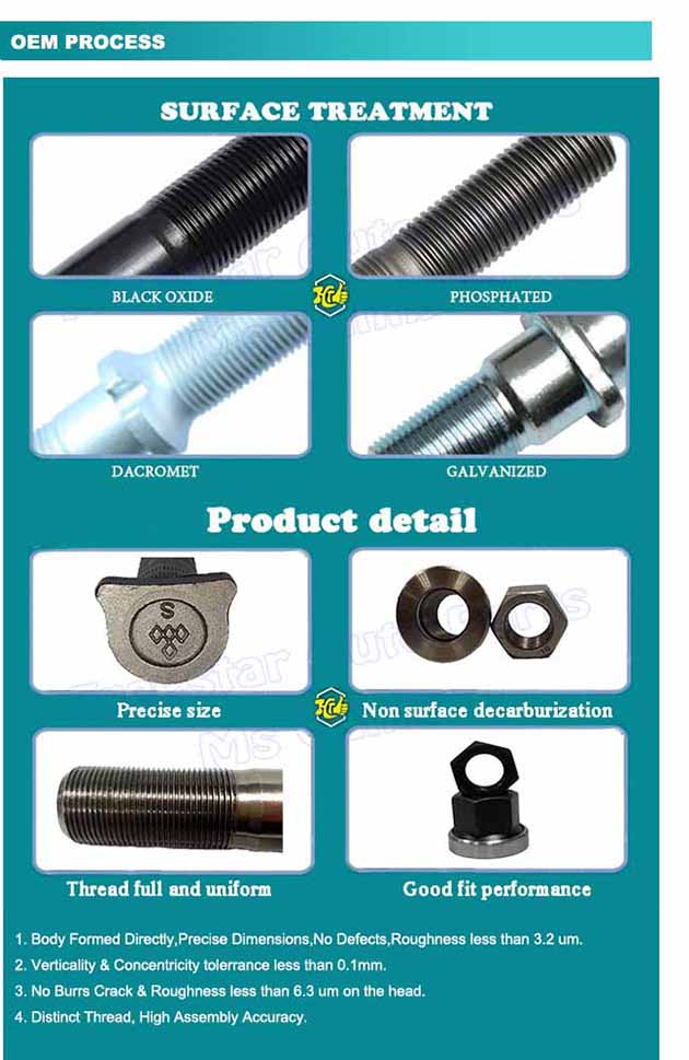 Wheel Stud Bolts Double End with Nuts for Hyundai