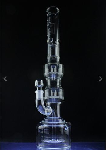 Triple Geyser Perc Glass Smoking Water Pipe with Drain Cap (ES-GB-556)