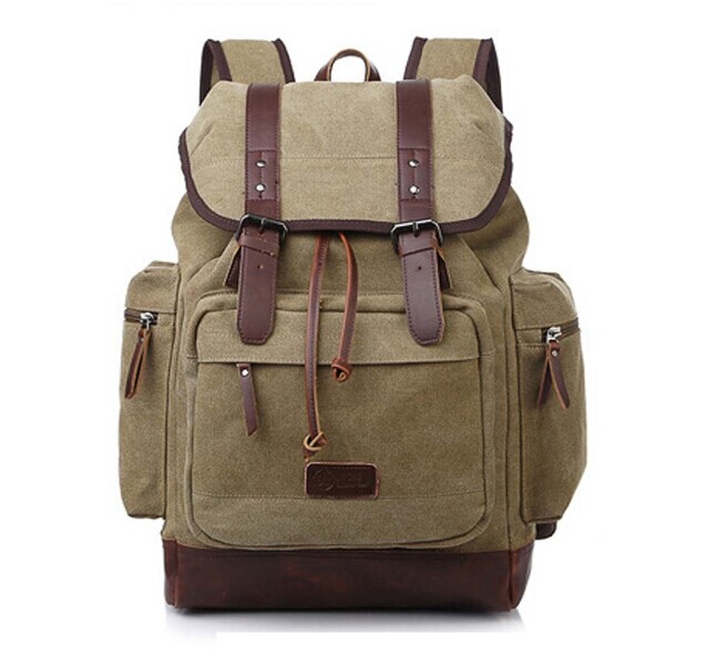 Vintage Canvas Backpack Rucksack Bookbag Satchel Hiking Bag (Khaki)