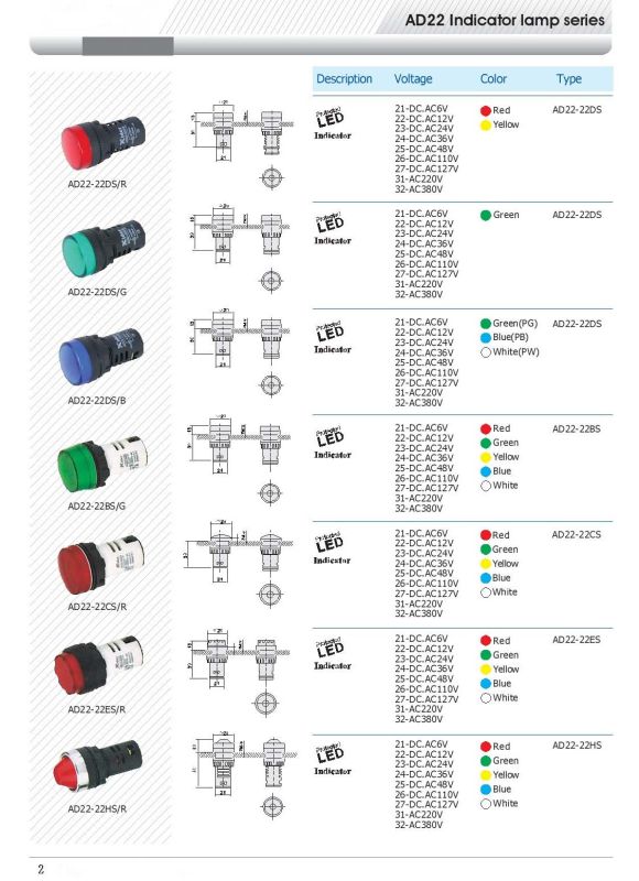 22mm Indicator Signal Lamp Red, Greem, Blue, White, Yellow