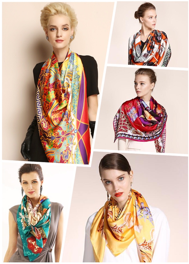 Pure Custom Printed Silk Square Scarves (F-018)