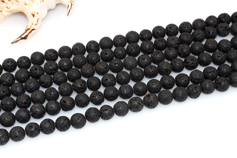 Wholesale High Quality DIY Bracelet Loose Beads Size 4 6 8 10 12 14mm Natural Black Lava Stone