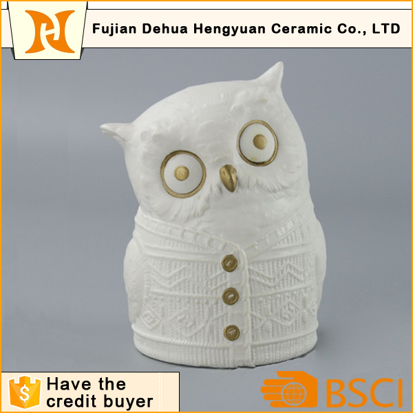 White Ceramic Owl Figure for Desktop Gift