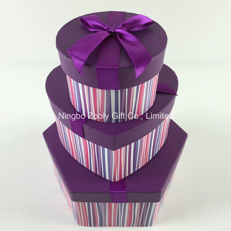 Custom Printing Ribbon Hexagonal Heart-Shaped Rectangle Mixed Paper Gift Boxes Set