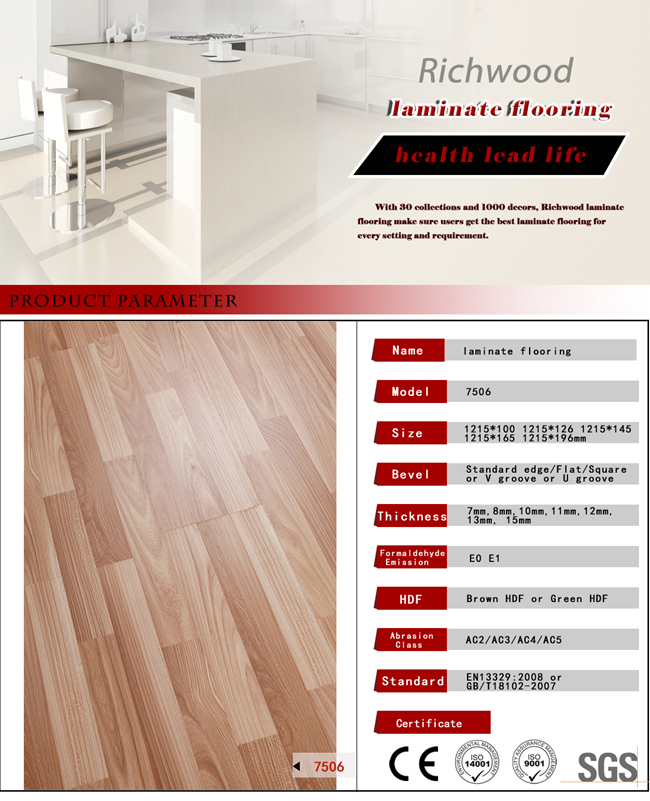 Commercial 8.3mm E1 AC3 Walnut Parquet Laminate Wood Wooden Laminated Flooring