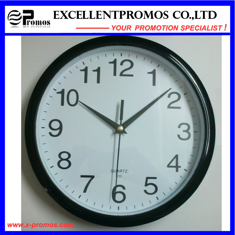 Silver Frame Logo Printing Round Plastic Wall Clock (Item12)